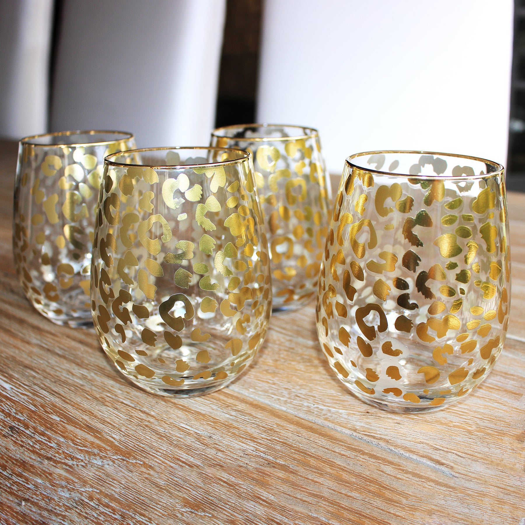 Leopard Animal Print Acrylic Stemless Wine Glasses - Set of 4